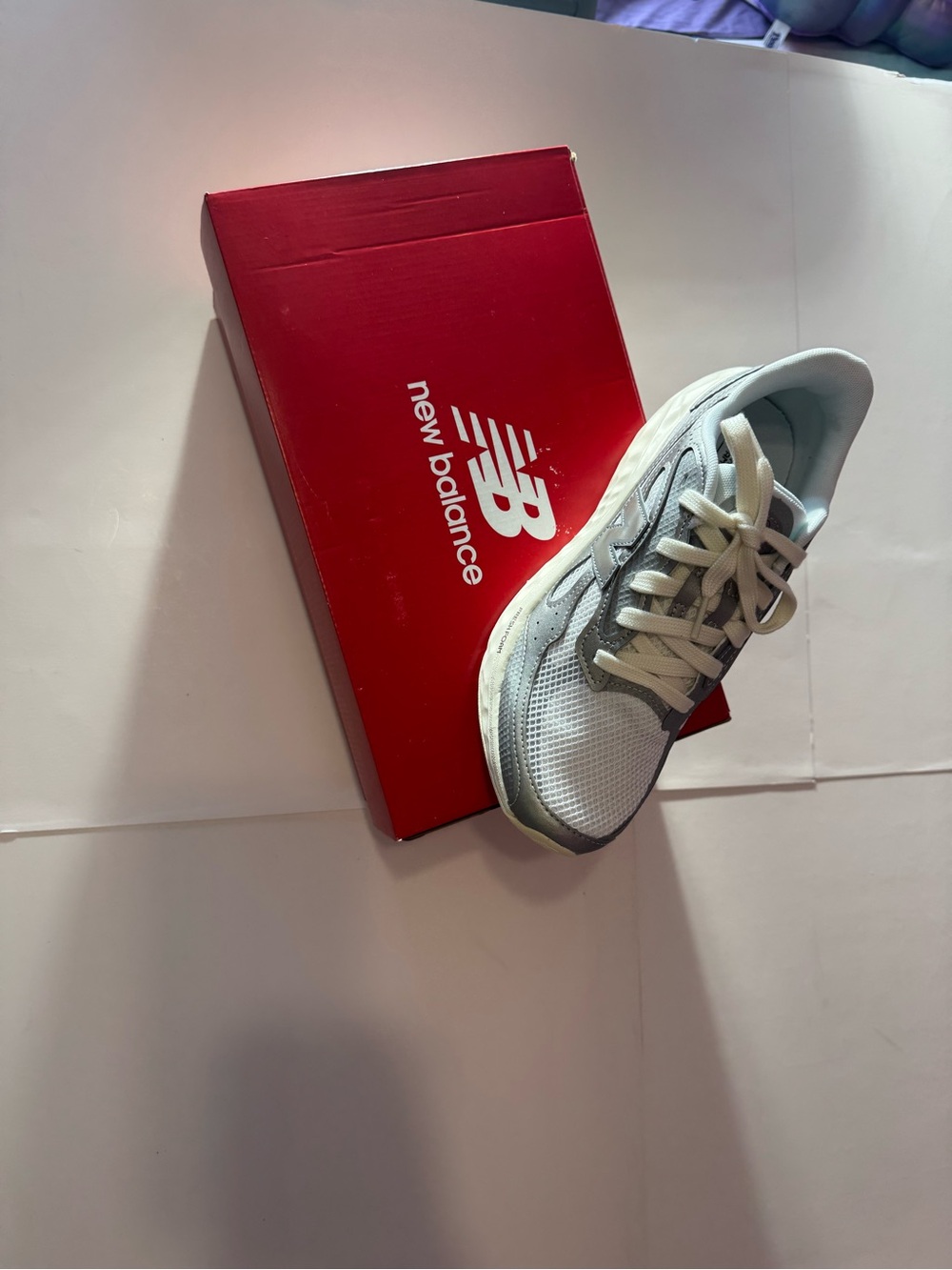 New Balance White & Light Gray Athletic Sneaker